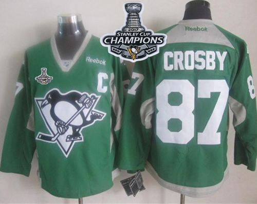 Penguins #87 Sidney Crosby Green Practice Stanley Cup Finals Champions Stitched NHL Jersey - Click Image to Close